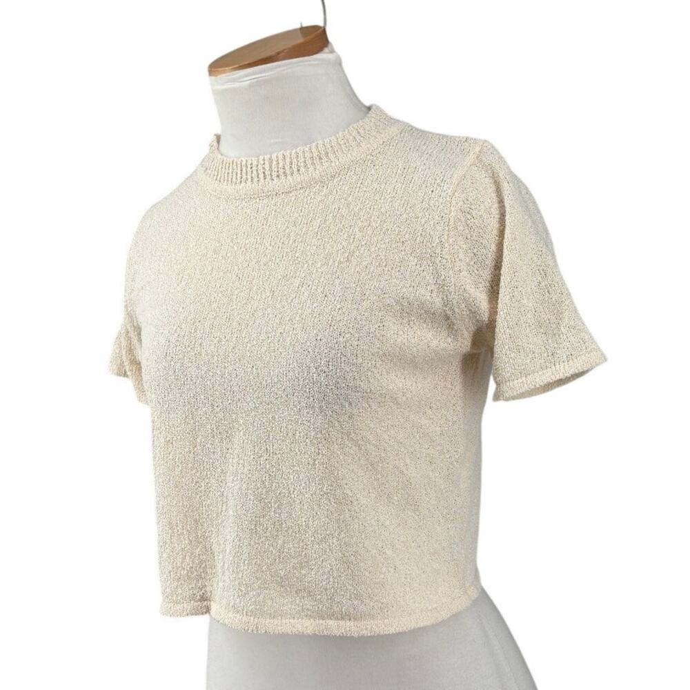 Easy Clothes Cropped Sweater Cream Textured Knit Short Sleeve NWT Coquette